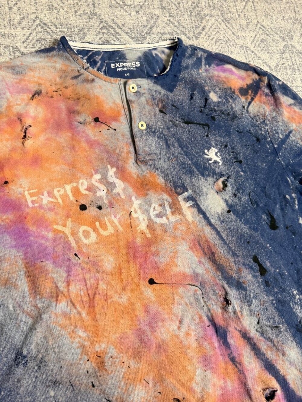 Express x Dro Lab Custom 1/1 Reworked Dyed Distressed Hand Treated Polo - Picture 3 of 8